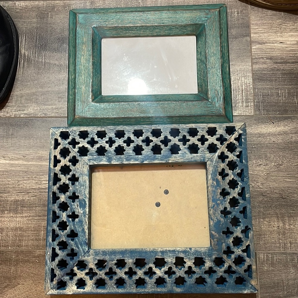 Set of blue picture frames